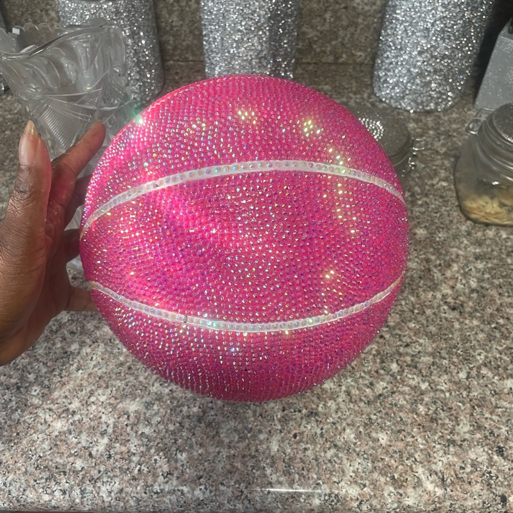Pink and White Rhinestone Ball - Picture 3 of 5